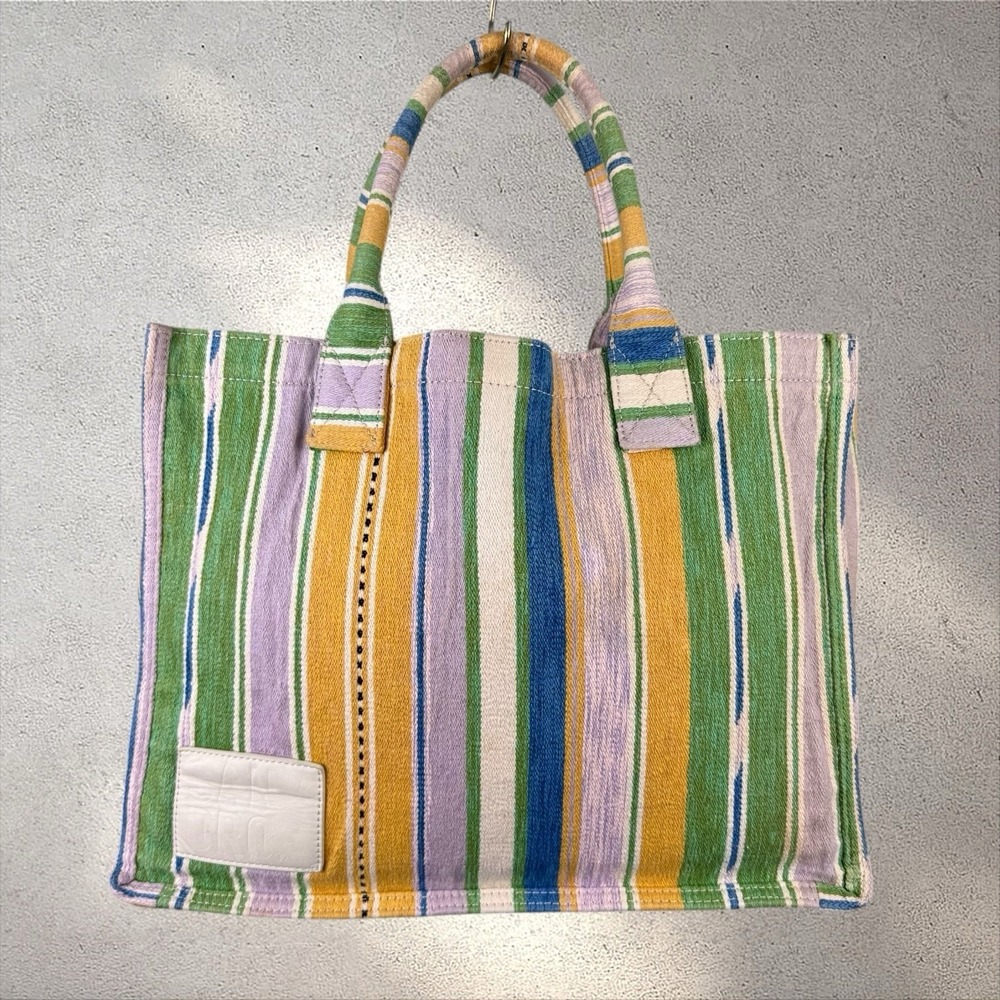 Sandro Green Purple Multicolor Yellow Striped Dual Top‎ Handle Tote Bag - Picture 4 of 10